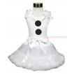 White Tank Top with White Ruffles & White Bow with Olaf Button Print & White Pettiskirt MG1234